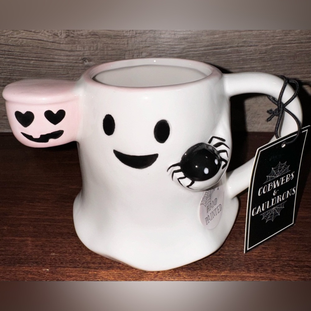 Super cute 🥰 Halloween Ghost 👻 Mug with Pink marshmallow and black Spider🕷…
